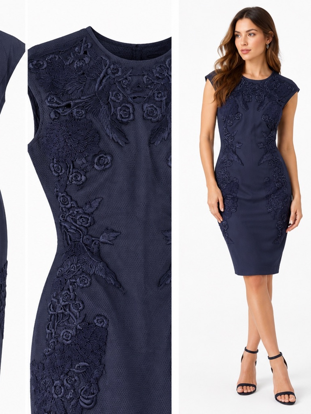 Josie Natori size 10 dress with floral/aviary embroidery